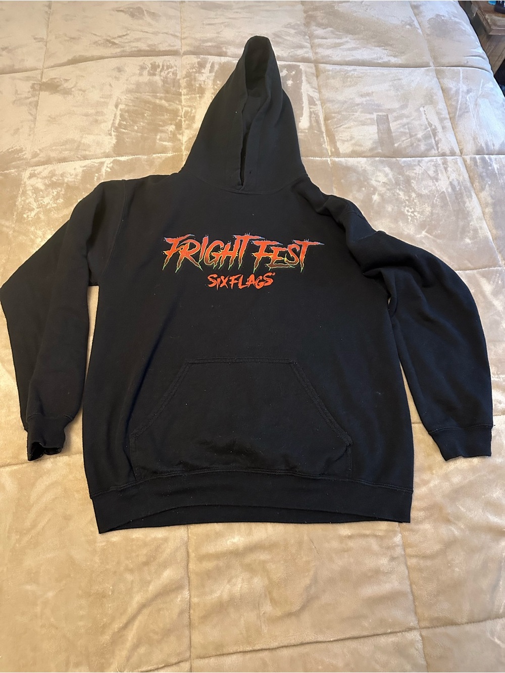 Six Flags Fright Fest St Louis Black Hoodie Size Medium Scary Clown Graphic